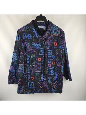 Liz & Me Blazer Womens Plus 3X Multicolor Art to Wear 3/4 Sleeve Shacket Jacket